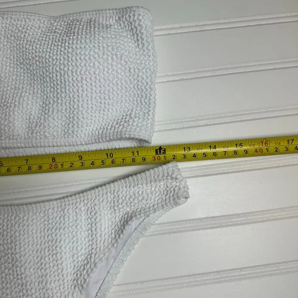 Women White One Shoulder Ribbed Bikini Set Textured High Cut Size Medium NWOT